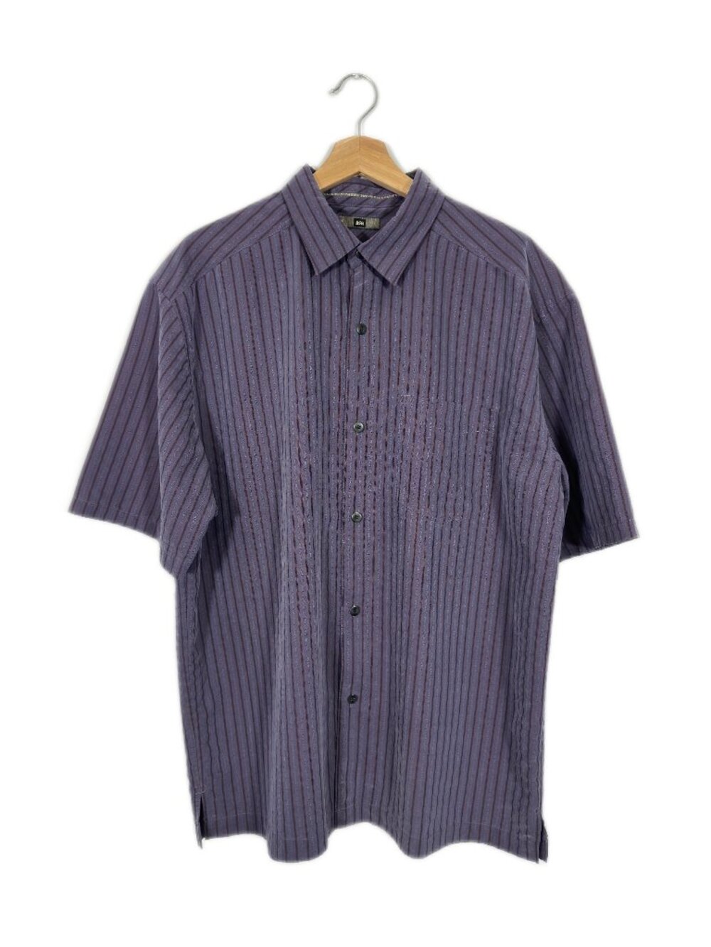 REI Men's Striped Short Sleeve Shirt Large Purple Casual Soft Comfort Officewear